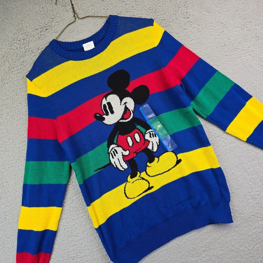 Disney 100th Anniversary Knit Sweater Mickey Striped Sweater‎ Kid Size L 10/12